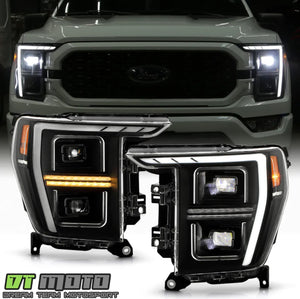 2021-2023 F150 Black Full LED Projector Headlights w/ Sequential Signal